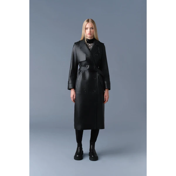 Mackage Gael-V Maxi Leather Trench Coat in Black
