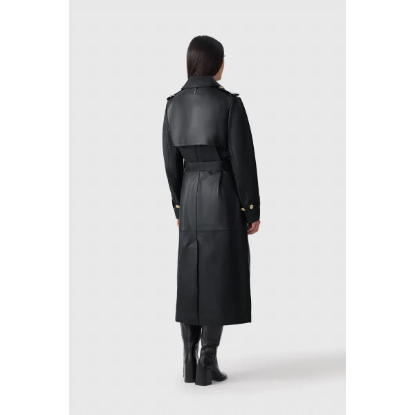 Mackage Gael-V Maxi Leather Trench Coat in Black-Gold