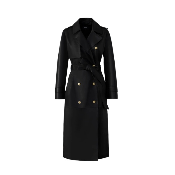 Mackage Gael-V Maxi Leather Trench Coat in Black-Gold
