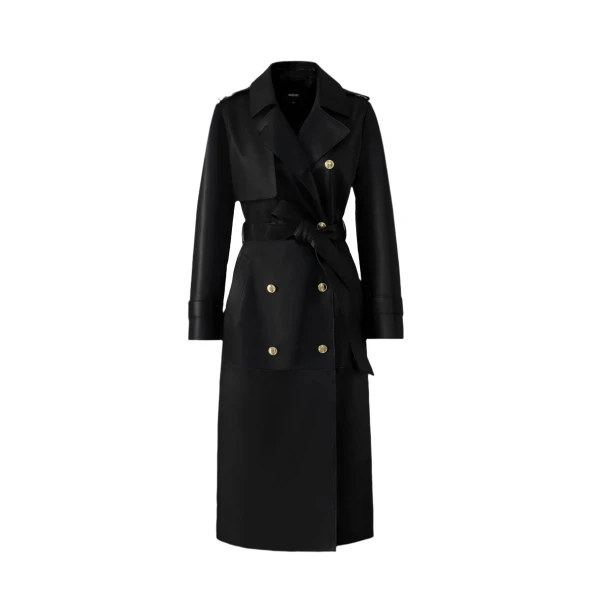 Mackage Gael-V Maxi Leather Trench Coat in Black-Gold