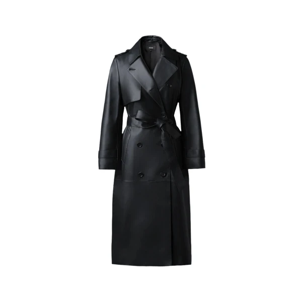Gael-V Maxi Leather Trench Coat in Black