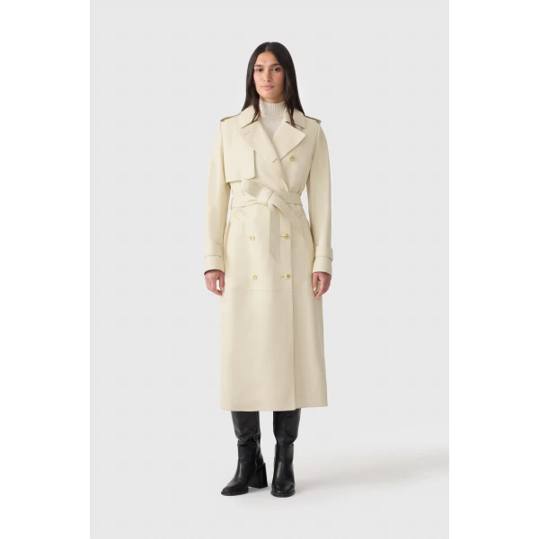Mackage Gael-V Maxi Leather Trench Coat in Cream-Gold