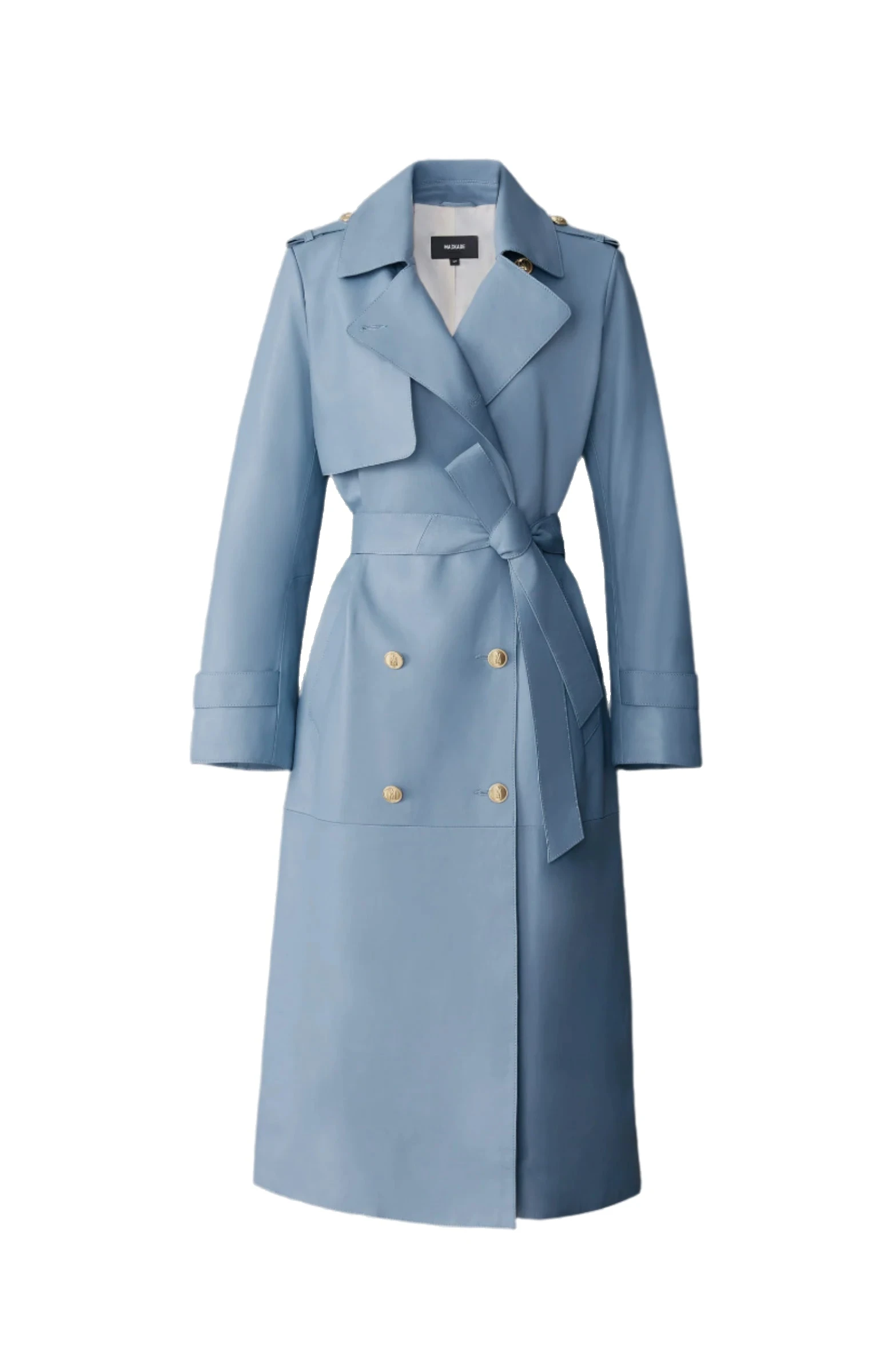 Mackage Gael-V Maxi Leather Trench Coat in Fog Blue Mackage Gael-V Maxi Leather Trench Coat in Fog Blue