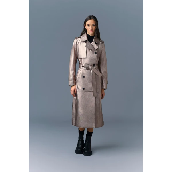 Mackage Gael-V Maxi Leather Trench Coat in Quartz