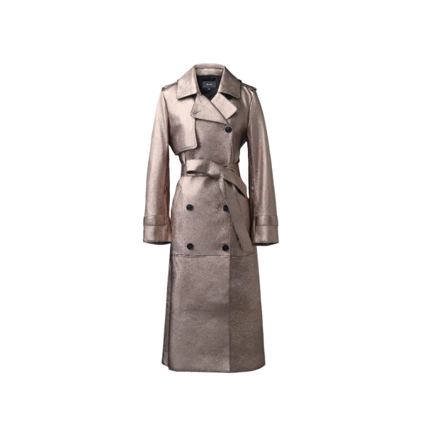 Mackage Gael-V Maxi Leather Trench Coat in Quartz