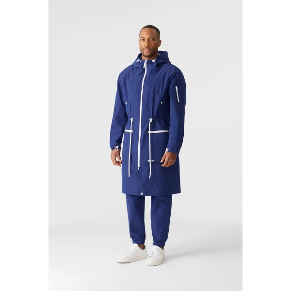 Mackage Gage Long Seam Sealed Ripstop Raincoat in Mineral Blue