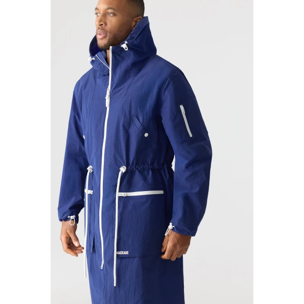 Mackage Gage Long Seam Sealed Ripstop Raincoat in Mineral Blue