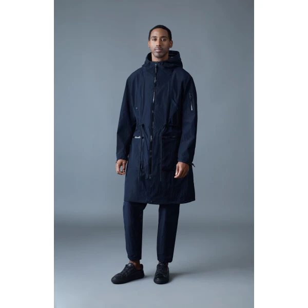 Mackage Gage Long Seam Sealed Ripstop Raincoat in Navy