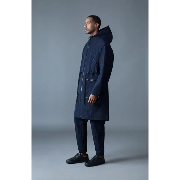 Mackage Gage Long Seam Sealed Ripstop Raincoat in Navy