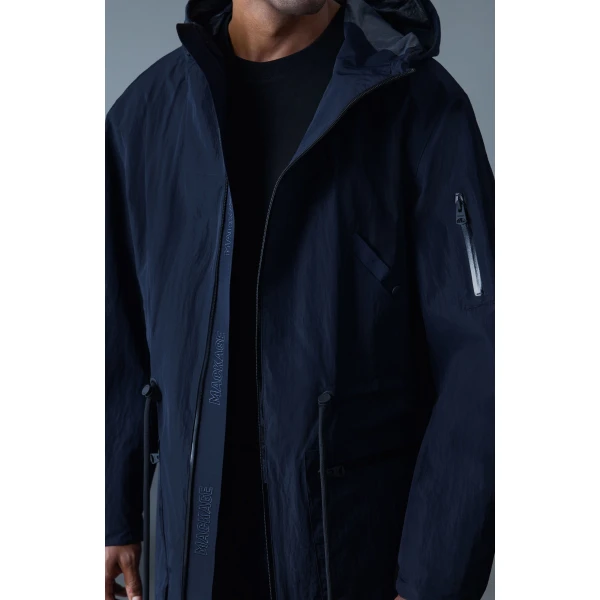 Mackage Gage Long Seam Sealed Ripstop Raincoat in Navy