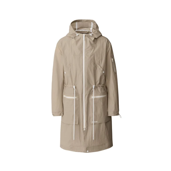 Gage Long Seam Sealed Ripstop Raincoat in Taupe
