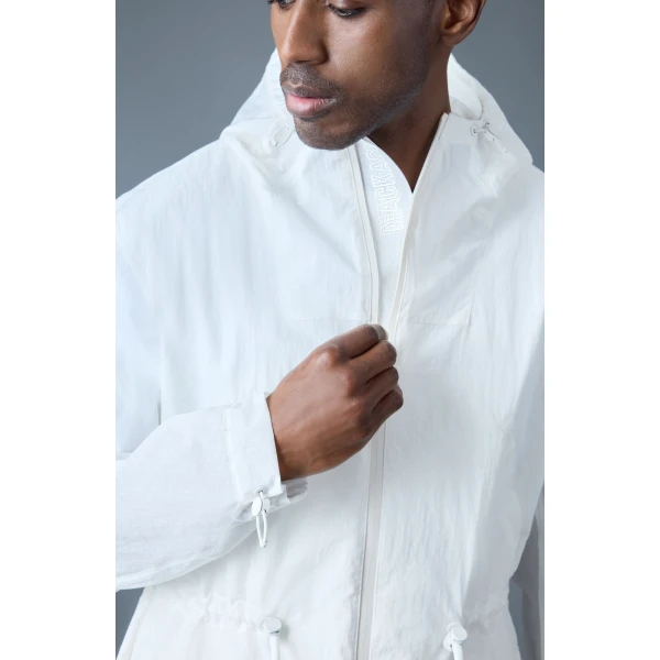 Mackage Gage Long Seam Sealed Ripstop Raincoat in White