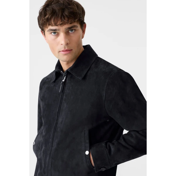 Mackage Giovanni-SU Suede Bomber Jacket in Navy