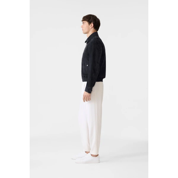 Mackage Giovanni-SU Suede Bomber Jacket in Navy