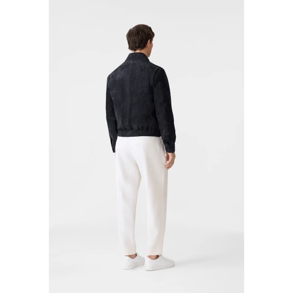 Mackage Giovanni-SU Suede Bomber Jacket in Navy