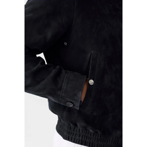 Mackage Giovanni-SU Suede Bomber Jacket in Navy