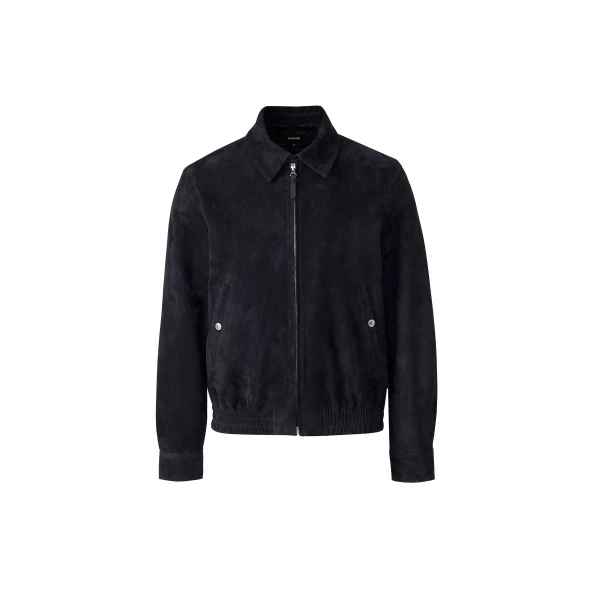 Mackage Giovanni-SU Suede Bomber Jacket in Navy