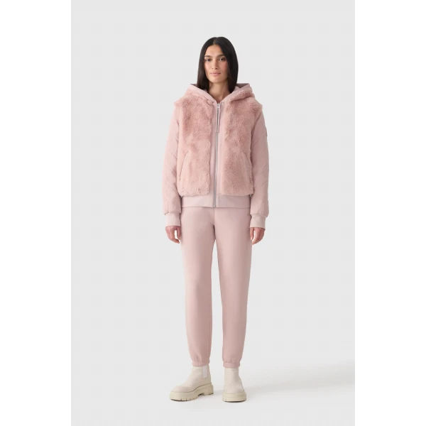 Mackage Gwendal Reversible Faux Fur Hoodie in Sepia Rose