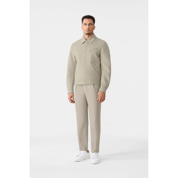 Mackage Hayes-HB Double-Face Wool Workwear Jacket in Herringbone in Taupe Mix-Taupe