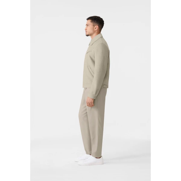 Mackage Hayes-HB Double-Face Wool Workwear Jacket in Herringbone in Taupe Mix-Taupe