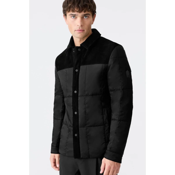 Mackage Henrik Mixed-Media Suede Shirt Jacket in Black