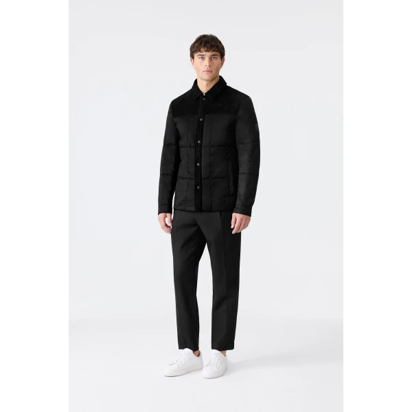 Mackage Henrik Mixed-Media Suede Shirt Jacket in Black
