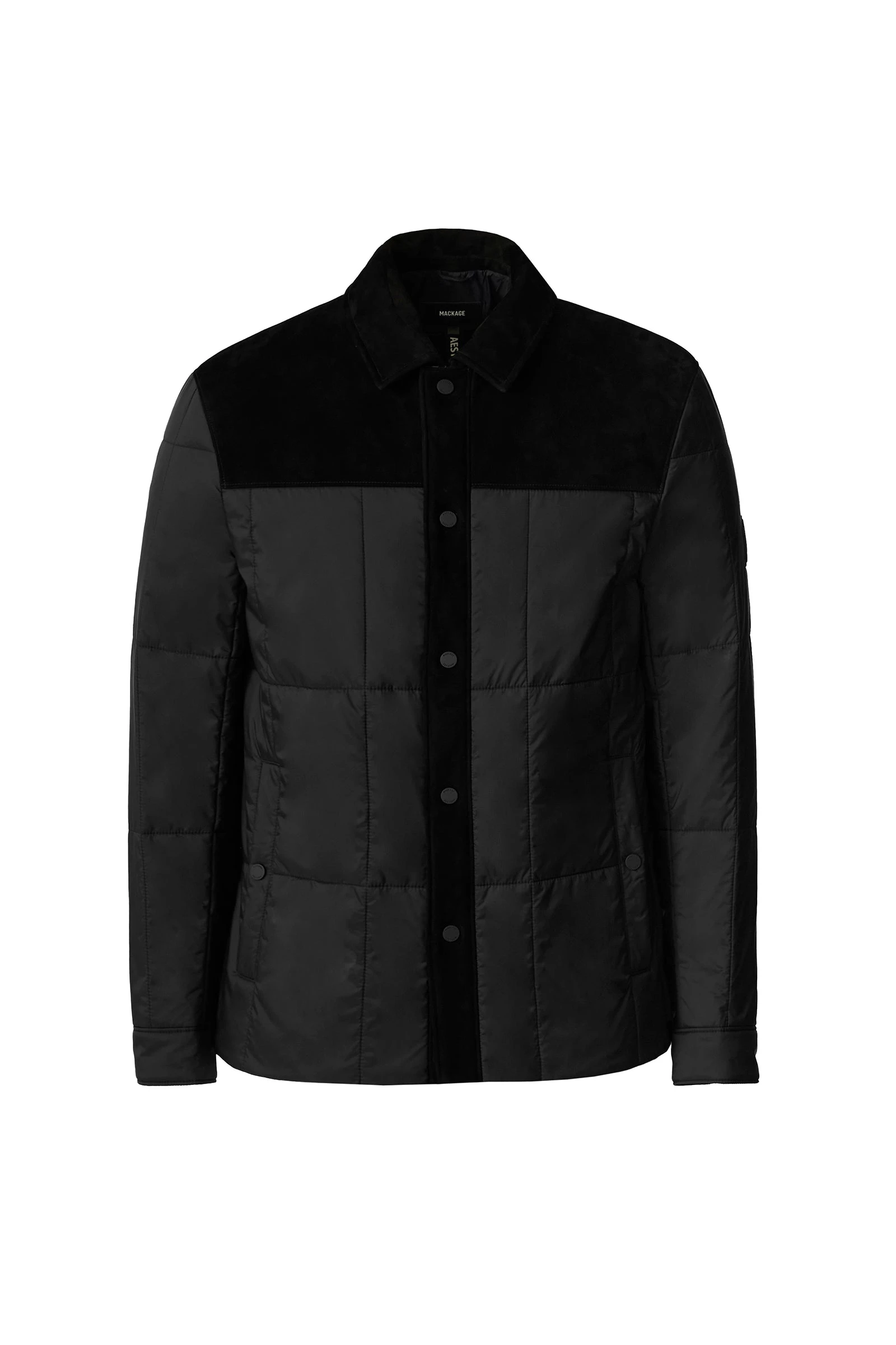 Mackage Henrik Mixed-Media Suede Shirt Jacket in Black Mackage Henrik Mixed-Media Suede Shirt Jacket in Black