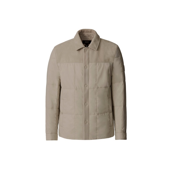 Mackage Henrik Mixed-Media Suede Shirt Jacket in Taupe