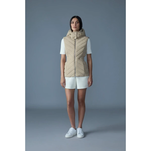 Mackage Hoshi Light Down Hooded Vest in Light Camel