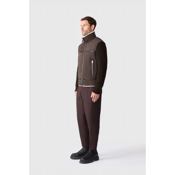 Mackage Jonathan Mixed-Media Shearling Jacket in Coffee-Natural