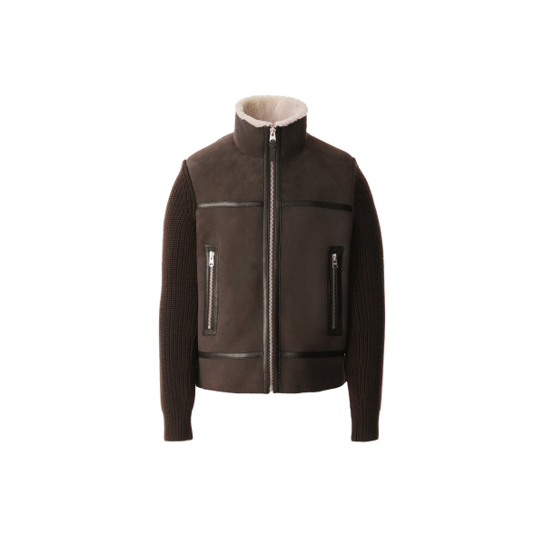 Mackage Jonathan Mixed-Media Shearling Jacket in Coffee-Natural