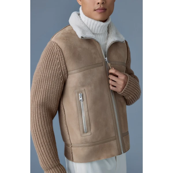 Mackage Jonathan Mixed-Media Shearling Jacket in Light Camel-Natural