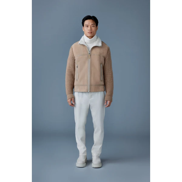 Mackage Jonathan Mixed-Media Shearling Jacket in Light Camel-Natural