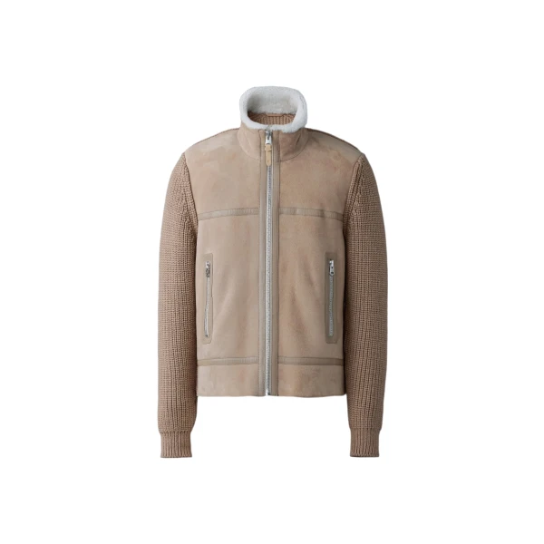 Mackage Jonathan Mixed-Media Shearling Jacket in Light Camel-Natural