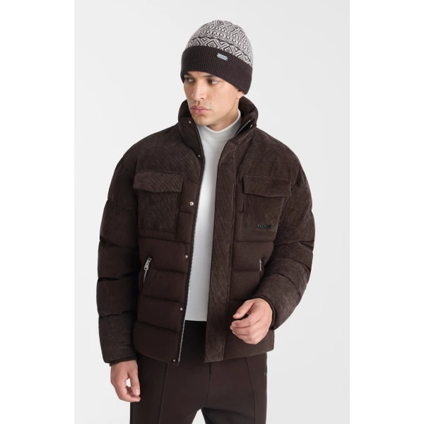 Mackage Judah-AL Mixed Media Down Jacket in Coffee