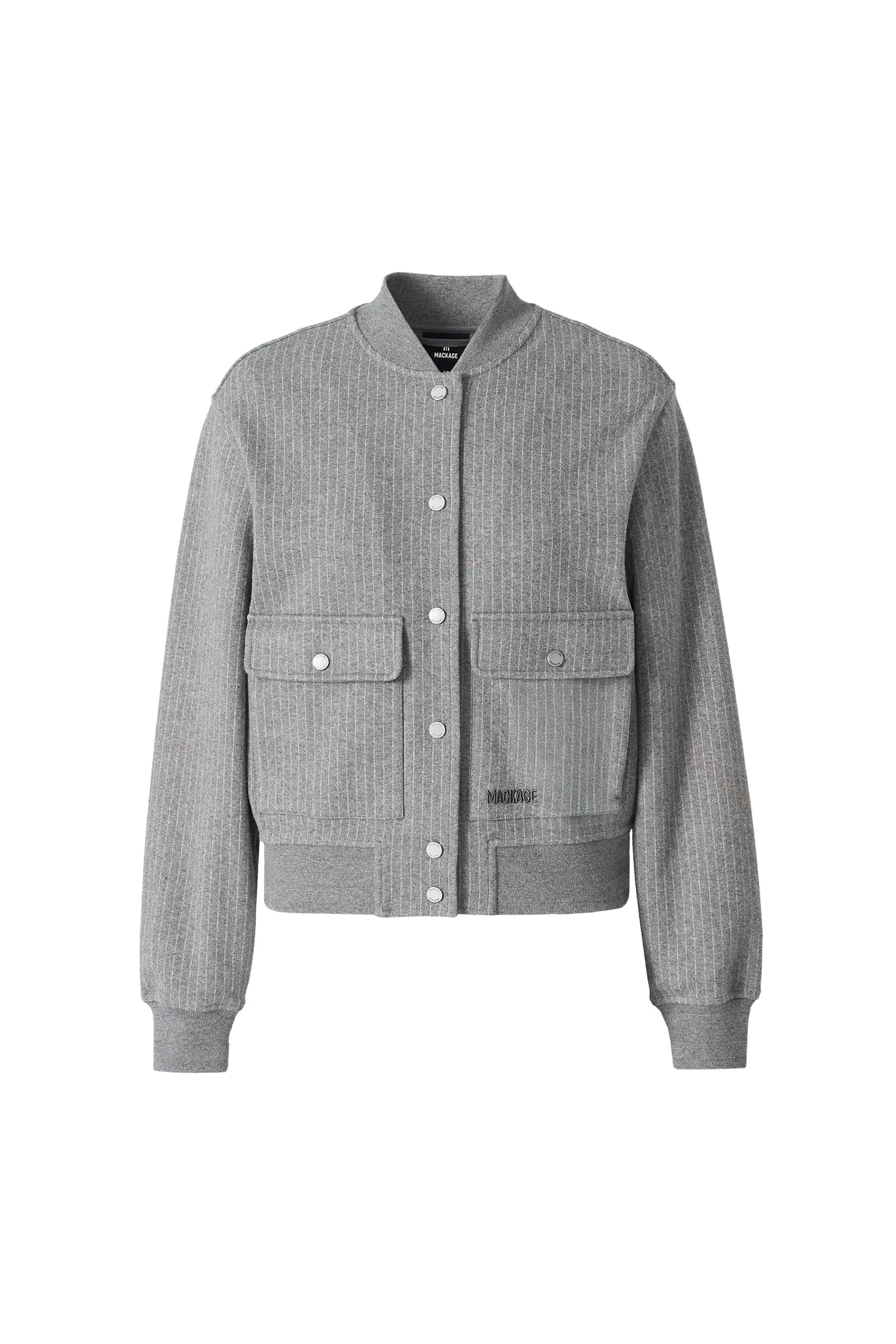 Mackage Juniper-K Brushed Knit Bomber Jacket in Light Grey Mix-Cream mackage juniper-k brushed knit bomber jacket