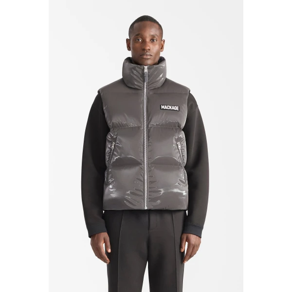 Mackage Kane-GLO High-Gloss Down Vest in Carbon