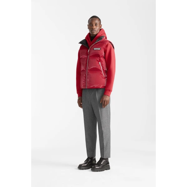 Mackage Kane-GLO High-Gloss Down Vest in Dark Red