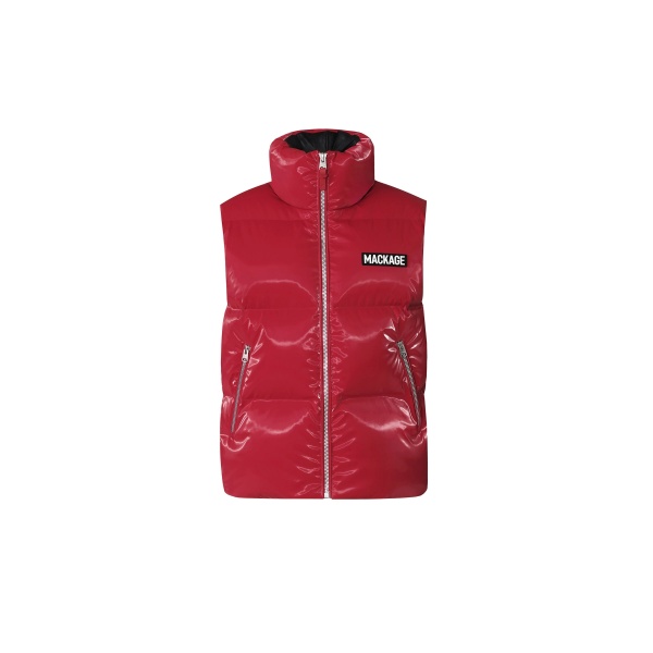 Mackage Kane-GLO High-Gloss Down Vest in Dark Red