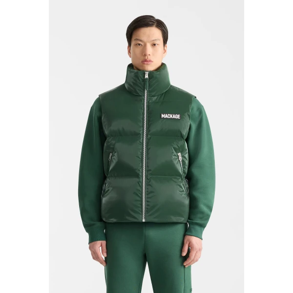 Mackage Kane-GLO High-Gloss Down Vest in Evergreen