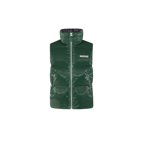 Mackage Kane-GLO High-Gloss Down Vest in Evergreen
