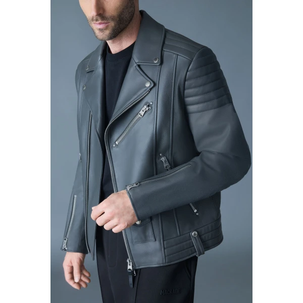 Mackage Kenneth Leather Biker Jacket in Carbon