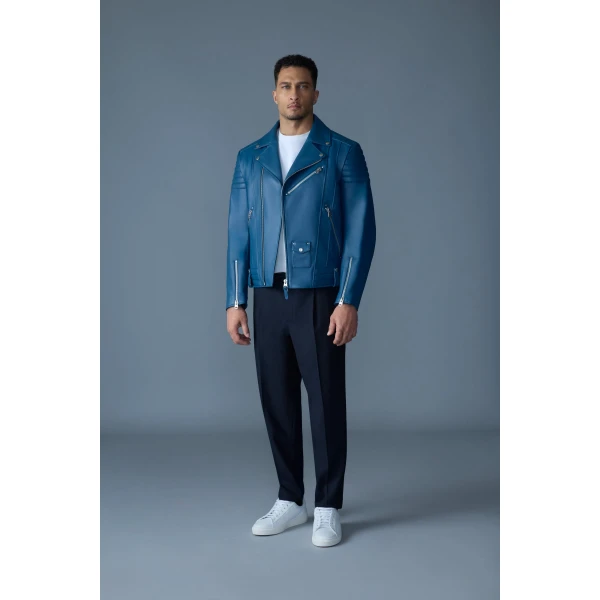 Mackage Kenneth Leather Biker Jacket in Tide