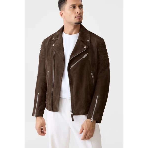 Mackage Kenneth-SU Suede Biker Jacket in Umber