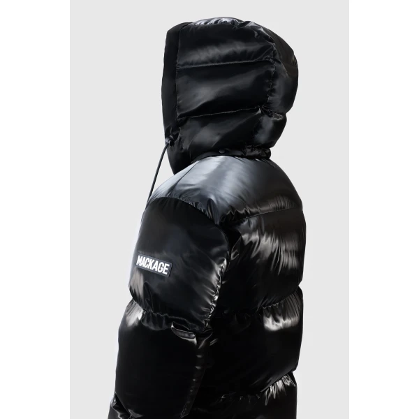 Mackage Kent-GLO High-Gloss Removable Hooded Down Jacket in Black