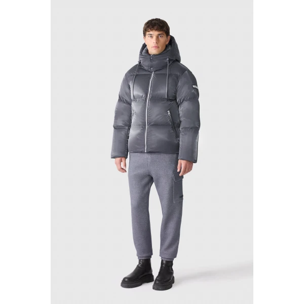 Mackage Kent-GLO High-Gloss Removable Hooded Down Jacket in Carbon