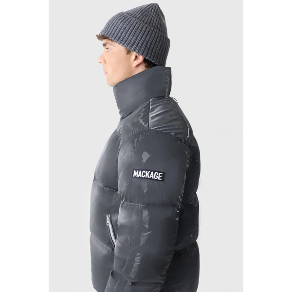 Mackage Kent-GLO High-Gloss Removable Hooded Down Jacket in Carbon