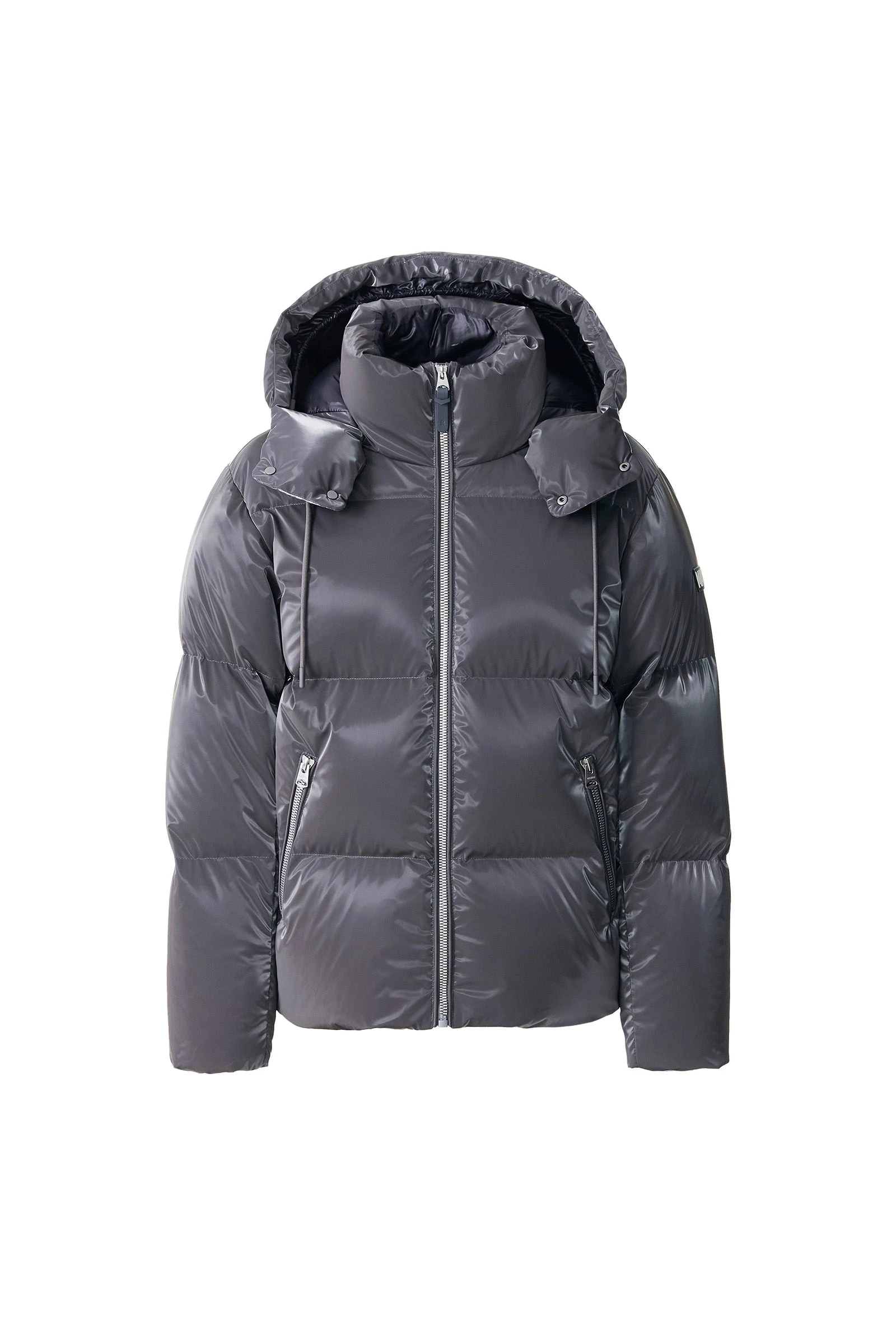 Mackage Kent-GLO High-Gloss Removable Hooded Down Jacket in Carbon Mackage Kent-GLO High-Gloss Removable Hooded Down Jacket in Carbon