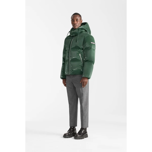Mackage Kent-GLO High-Gloss Removable Hooded Down Jacket in Evergreen