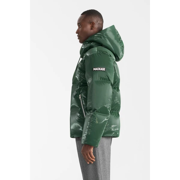 Mackage Kent-GLO High-Gloss Removable Hooded Down Jacket in Evergreen